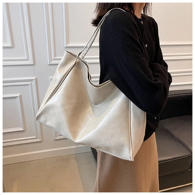 Women Tote Bag Fashion Underarm Pouch Large Capacity Soft Pu Leather Shoulder Bag Retro Crossbody Bag Casual Portable Bucket Bag