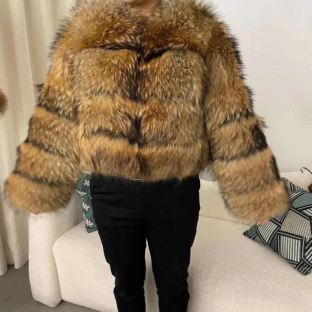 Real Raccoon Fur Jacket Fur Coat Fox Fur Coat Winter Jacket Women Natural Fox Fur 2024 Outerwear O-neck Thick Warm Luxury Female - reetell