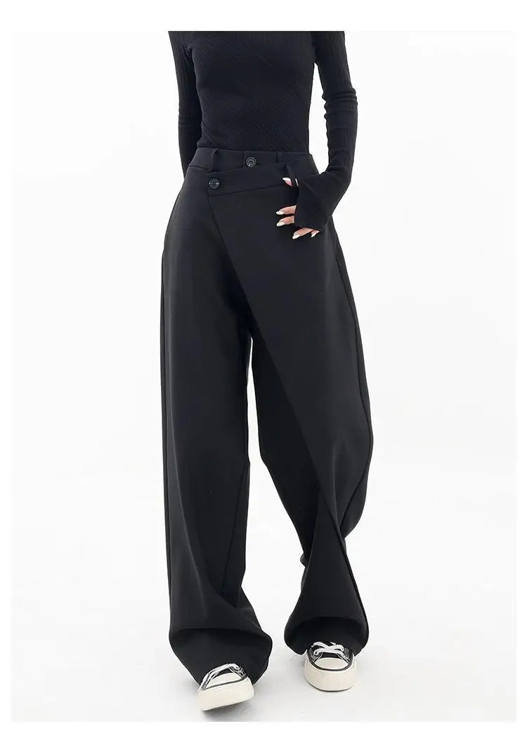 HOUZHOU Women Wide Suit Pants High Waist Gothic Japanese Style Baggy Black Trousers Irregular Straight Pants Casual Streetwear - reetell