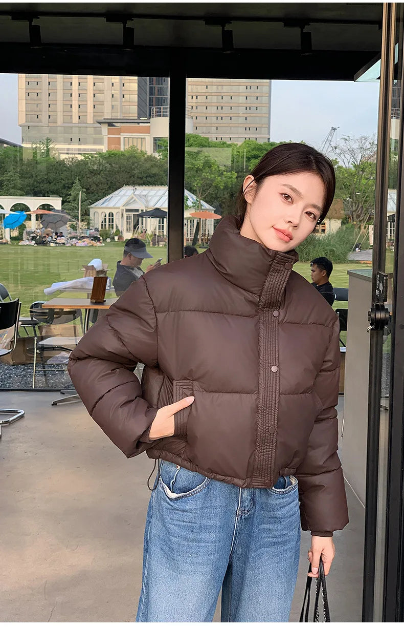 Winter Women Clothes Cropped Jackets Parkas Warm Stand Collar Cold Coat Zipper Puffer Jacket Korean Fashion Cotton-padded Jacket