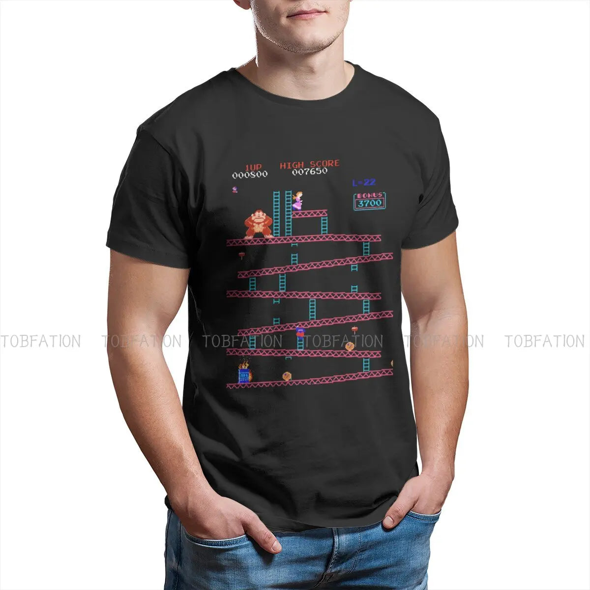 Donkey Kong Game 100% Cotton TShirts High Score  Personalize Men's T Shirt Funny Tops 6XL - reetell