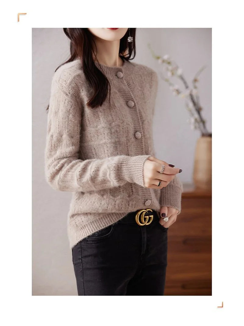 New Autumn And Winter Sweater Cardigan Jacket Women Fashion Sweet Wearing Solid Color Round Neck Sweater Top Bottoming Shirt - reetell