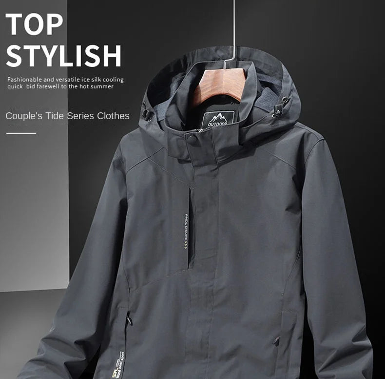 Casual Men's Lightweight Windbreaker Jacket Spring and Autumn Waterproof Work Hooded Sports Raincoat Unisex Camping Travel Coat - reetell