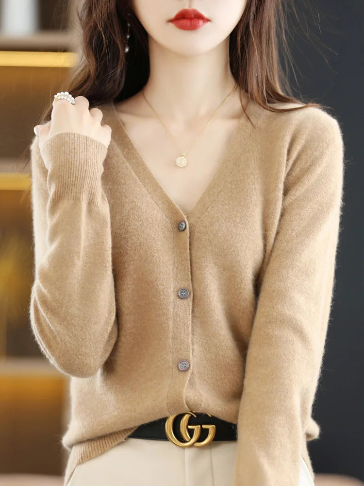 Women's Sweater 2024 Spring Autumn Cardigans V-neck Single Breasted Short Slim Lady Knitwear Tops Solid Korean Fashion Cardigan - reetell