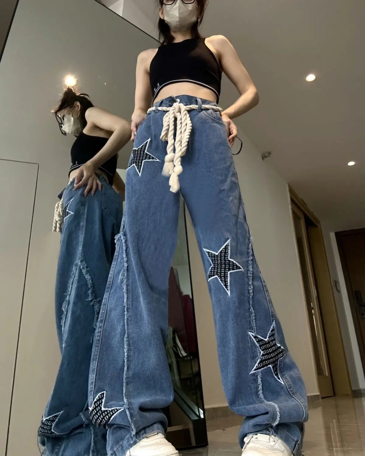 Star American Street Jeans Women's Large Retro Trendy Brand High Street Straight Pants - reetell