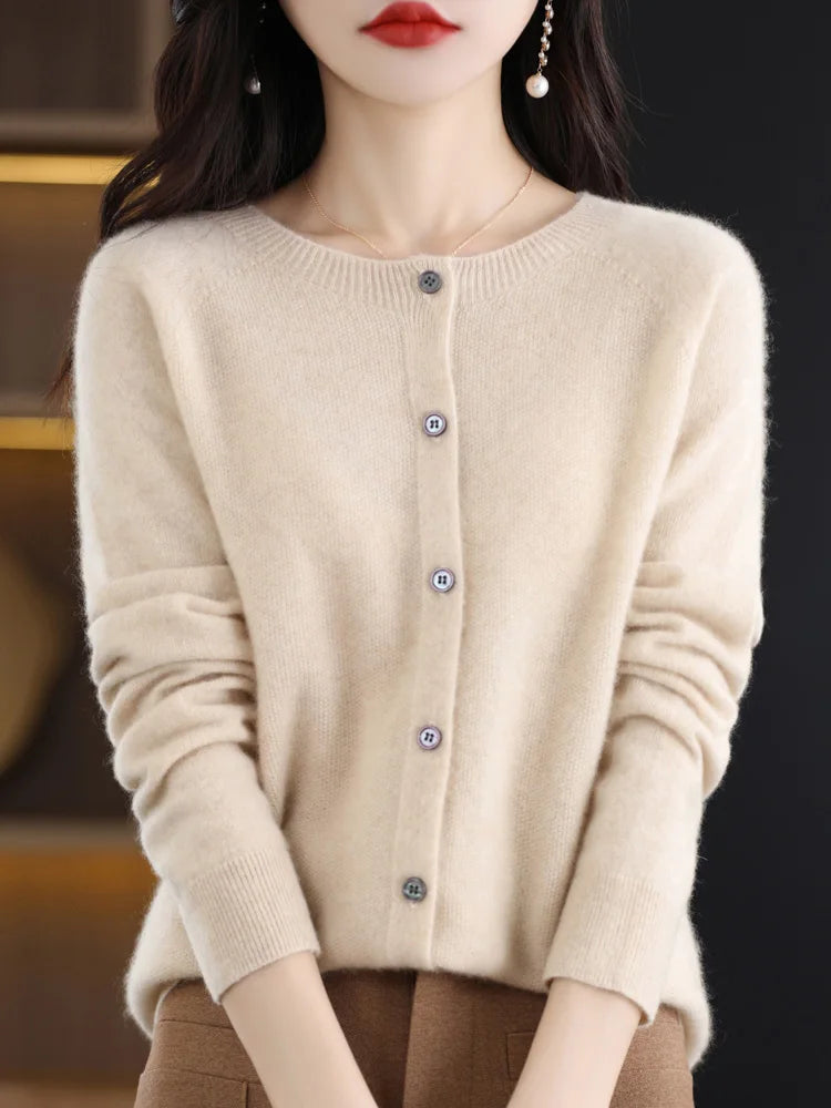 High Quality Round Neck Long Sleeve Cashmere 100% Merino Wool Pullover Women Sweater Coat Top - reetell