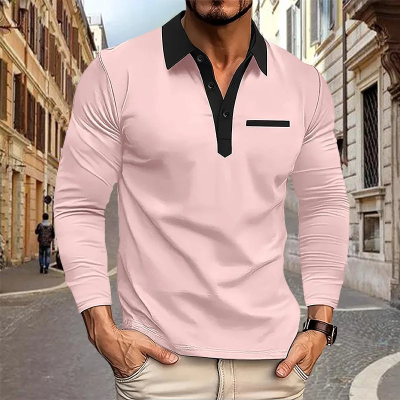 Spring and Autumn Men's Long sleeved Polo Shirt business casual Fashion Classic lapel neck Shirt European and American plus size