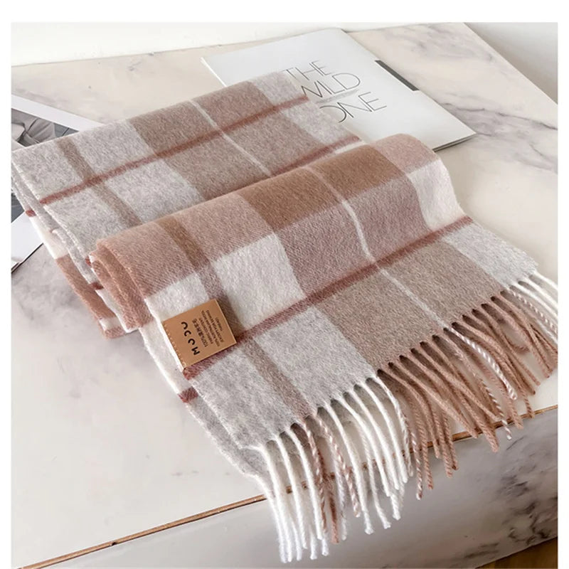 100% Wool Luxury Brands Classic England Style Women Scarf Fashion Stripe Plaid Scarves Tassel Shawls Pashmina Lady Wrap 32*180cm - reetell