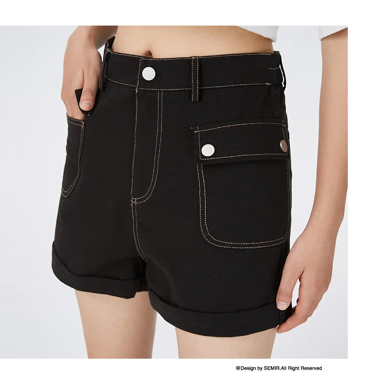 Semir Casual Pants Women Cargo Pants Simple And Handsome 2024 Summer New Pure Cotton A-Line Shorts Versatile - reetell