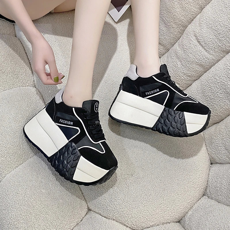 2023 Women Platform Sneakers New Autumn Breathable Wedges Casual Shoes 9CM High Heels Thick Sole Sneakers Woman Deportivas Mujer - reetell