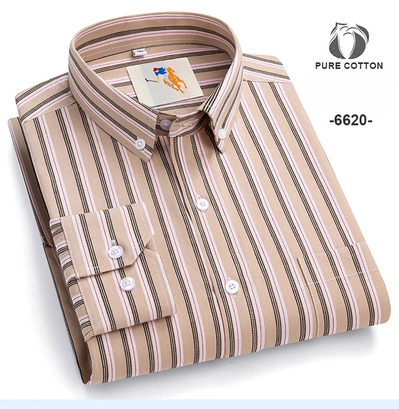 Fashion thin plus 9xl 100%cotton long-sleeve shirts for men slim fit casual plain shirt soft striped tops korean popular clothes