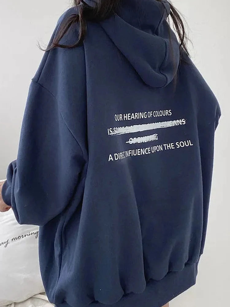 2024 Autumn Minimalist Long Sleeve Women Oversize Hoodies Korea Style Funny Printing Loose Pullovers Y2K Female Clothing Tops - reetell