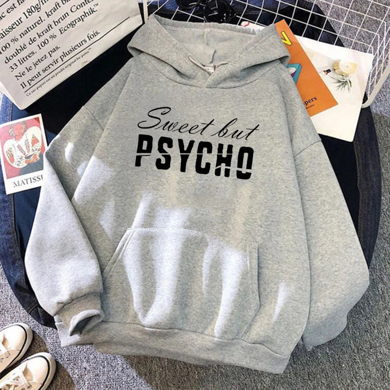 Sweet But Psycho Printed Long Sleeve Pullover Hoodies For Women And Men Couple Casual Sweatshirts Autumn Winter Plus Size Hoodie - reetell