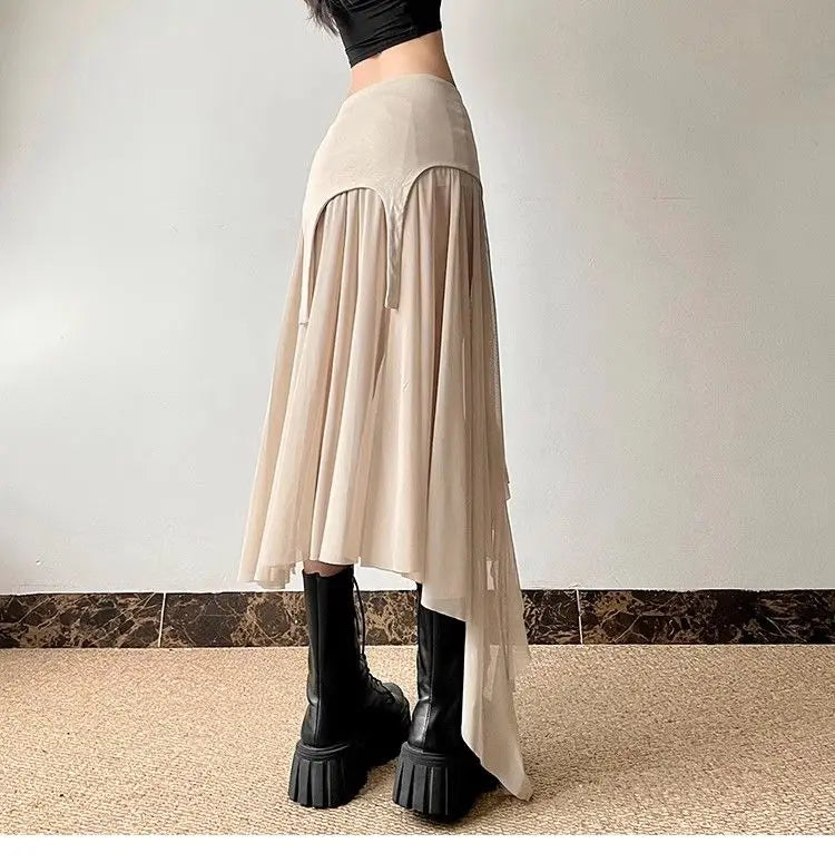 Women Clothes Vintage Y2K Harajuku Aesthetic Fairy Asymmetrical Skirts Summer Female Sexy Split Solid High Waist Slim Midi Skirt - reetell