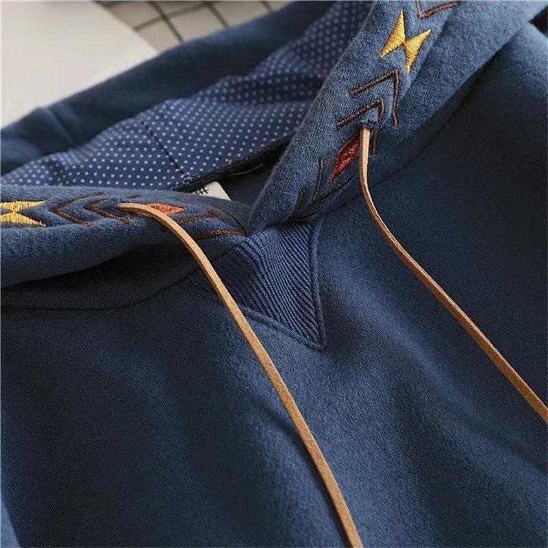 Casual Loose Pullover Hooded Sweatshirt with Drawstring Fashion Chinese Style Long Sleeve Pull Hoodies Women Oversized Jacket - reetell