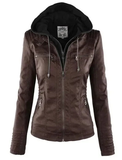 Gothic Faux Leather Jacket Women Coat 2024 Hoodies Winter Autumn Motorcycle Jacket Black Outerwear Leather PU Basic Jacket Coat