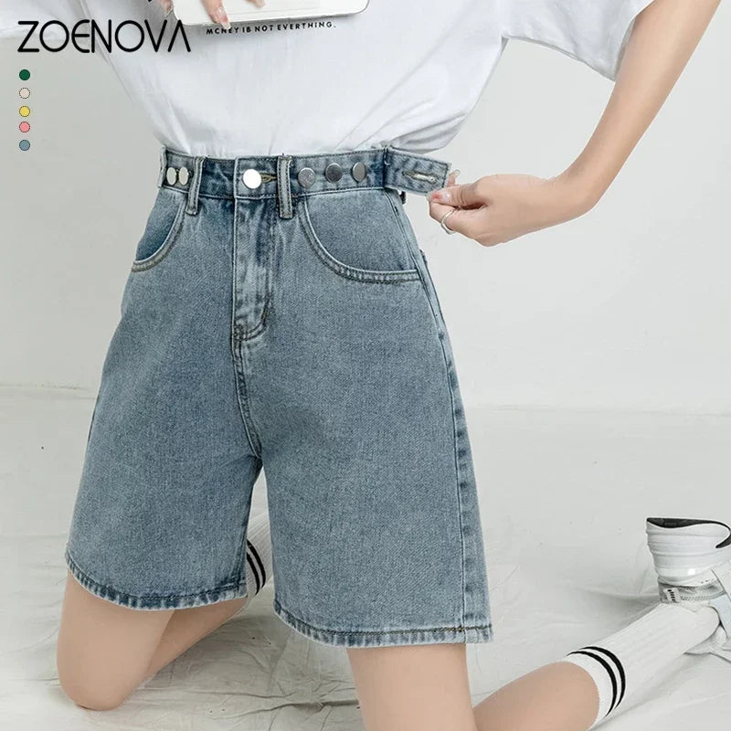 ZOENOVA Belted Shorts Jeans Women Baggy Y2K Fashion Straight Vintage Streetwear Denim 2024 Summer Loose Femme Denim Short Pants - reetell