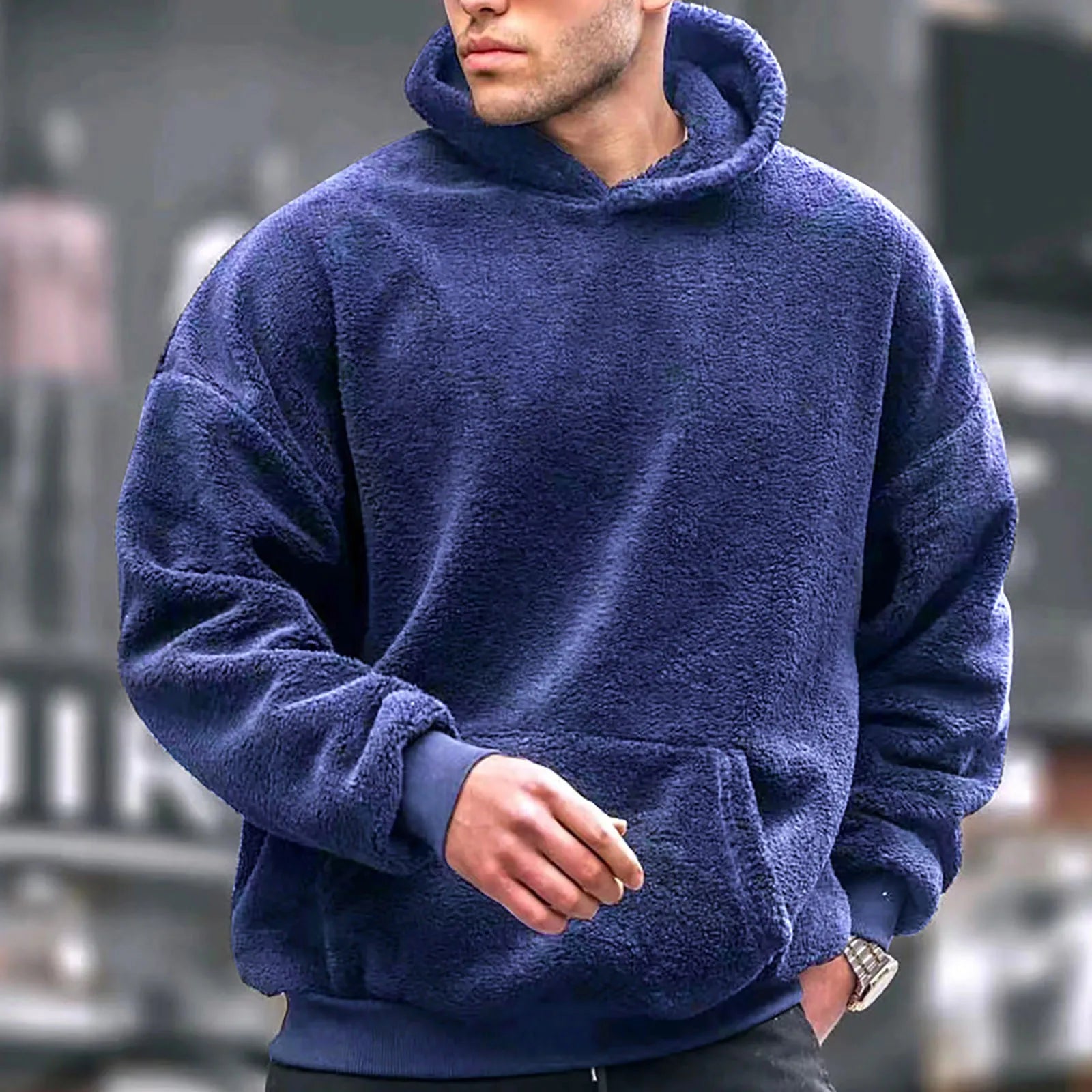 Soft Fleece Warm Hoodie Plush Pullovers Men Winter Solid Long Sleeve Pockets Hooded Sweatshirts Male Velvet Hoodies Jumper 2023 - reetell