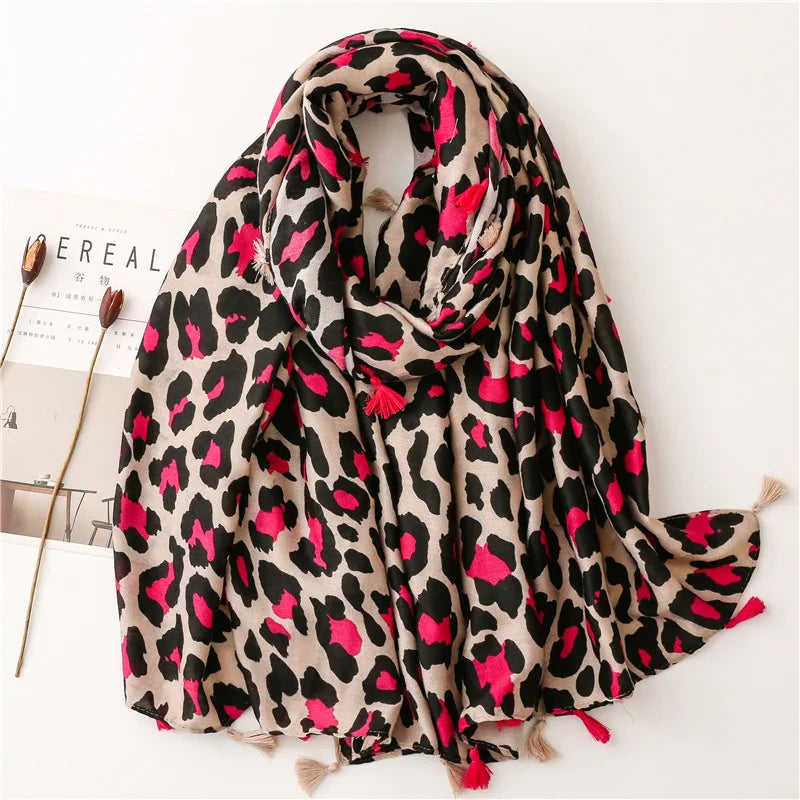 Women Luxury Brand Viscose Scarf Sexy Leopard Floral Tassel Shawl Autumn Winter Wrap Pashminas Stole Muslim Hijab Sjaal 180*90Cm - reetell