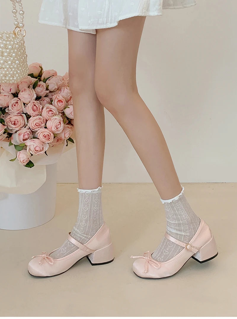 2024 Spring Autumn Mary Jane Shoes Fashion Shallow Round Toe Mid Heel Shoes Ladies Elegant Outdoor Single Pumps Shoes