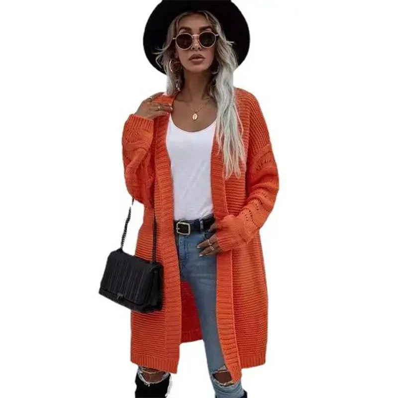 Long Cardigan Solid Color  and  Women's Spring and Autumn Knitted Fashion Sweater Outerwear  - reetell