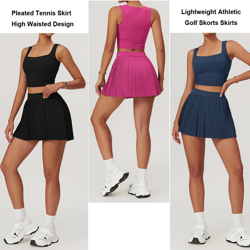 VITALINOVO Women's Tennis Golf Skirts High Waisted with Pockets Inner Shorts for Athletic Skorts Skirt Sports Running Pickleball - reetell