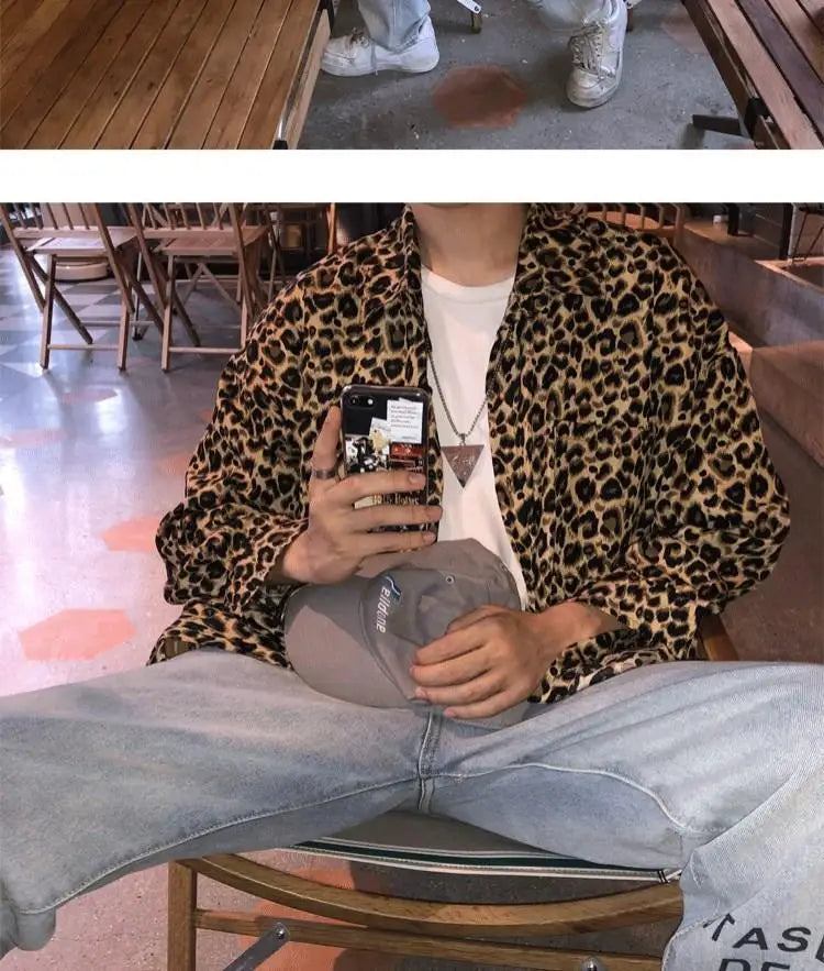 Shirts Spring Summer Man Thin Men's Clothing 2023 Streetwear Casual Loose Printing Leopard Turn-down Collar Long Sleeve Handsome - reetell