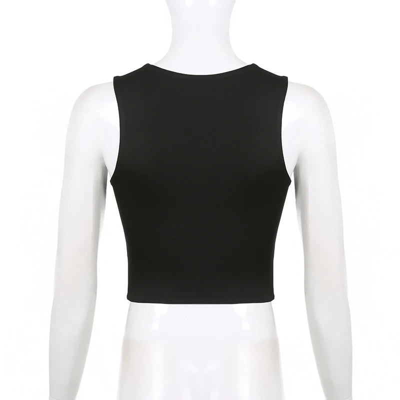 Sleeveless  Collar Crop Top Women Tank Tops Casual   Y2K  Summer 2024  Black T Shirts Sexy - reetell