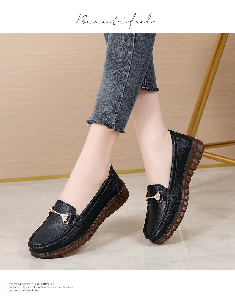 2024 New Classic Leather for Women Fashion Casual Comfortable Loafers Ladies Women Flat Soft Shoes - reetell