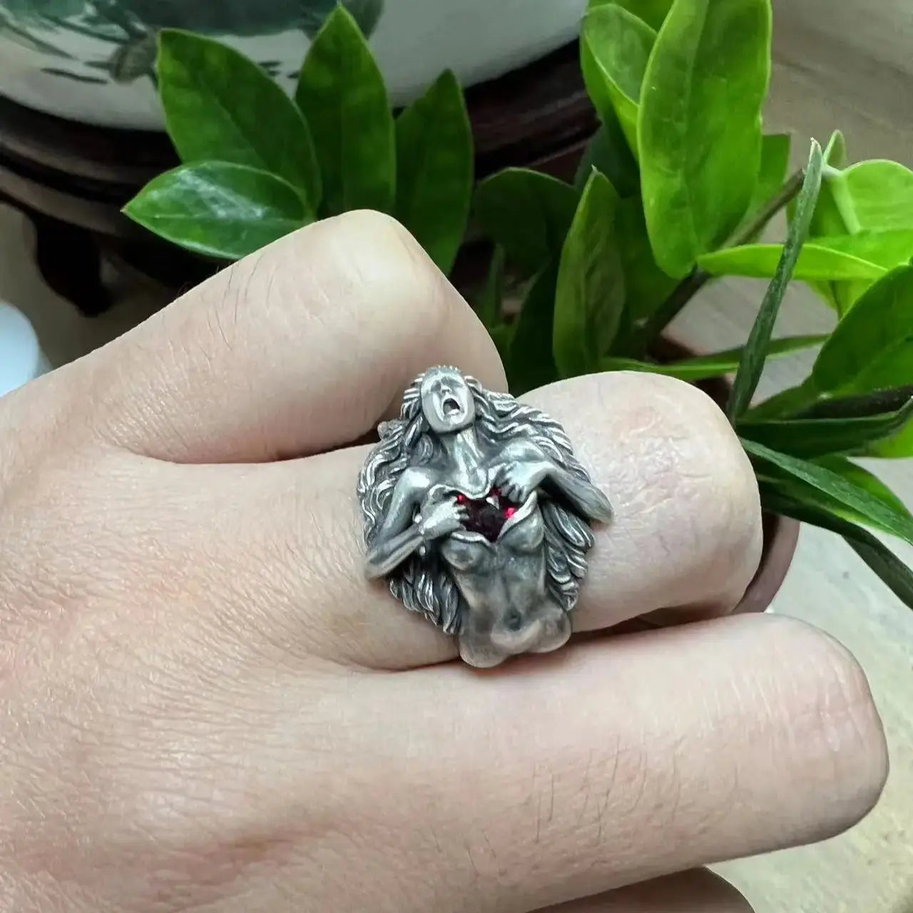 S925 silver personality adamand eve ring for men and women hip hop trendsetter ring occidental vintage all-match jewelry street