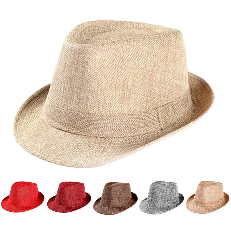 Men Women Fashion Jazz Hat Breathable Linen Cowboy Caps Straw Weave Sun Hats Summer Retro Chapeau Fedoras 1920s Classic Panama