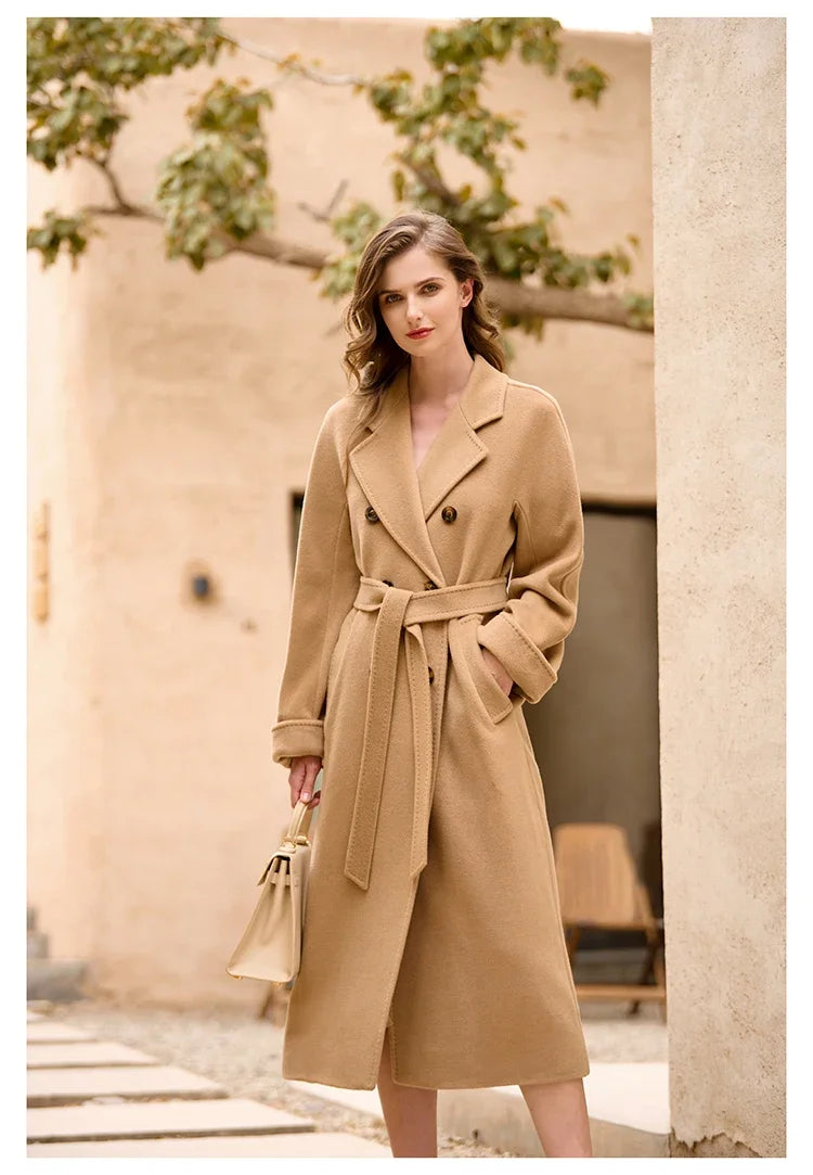 Women's Coat Double-sided 10% Cashmere 90% Wool Women's Long Coat Jacket, 2024 Winter New Long Cashmere Coat Women - reetell