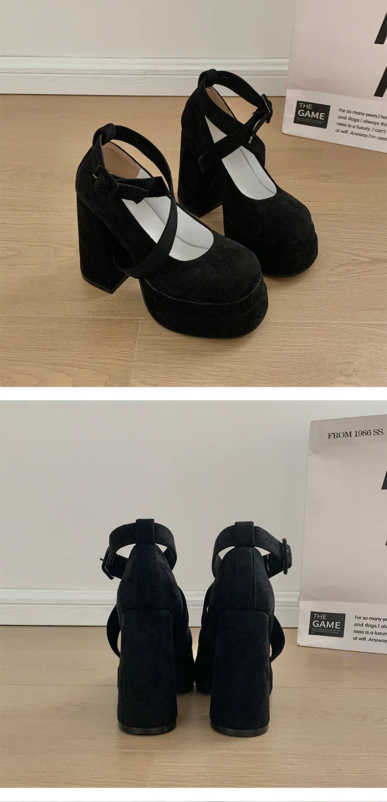 Designer Platform Women Mary Jane Shoes Fashion Elegant Cross Strap Thick Heel Shoes Ladies College Style Dress Pumps Shoes