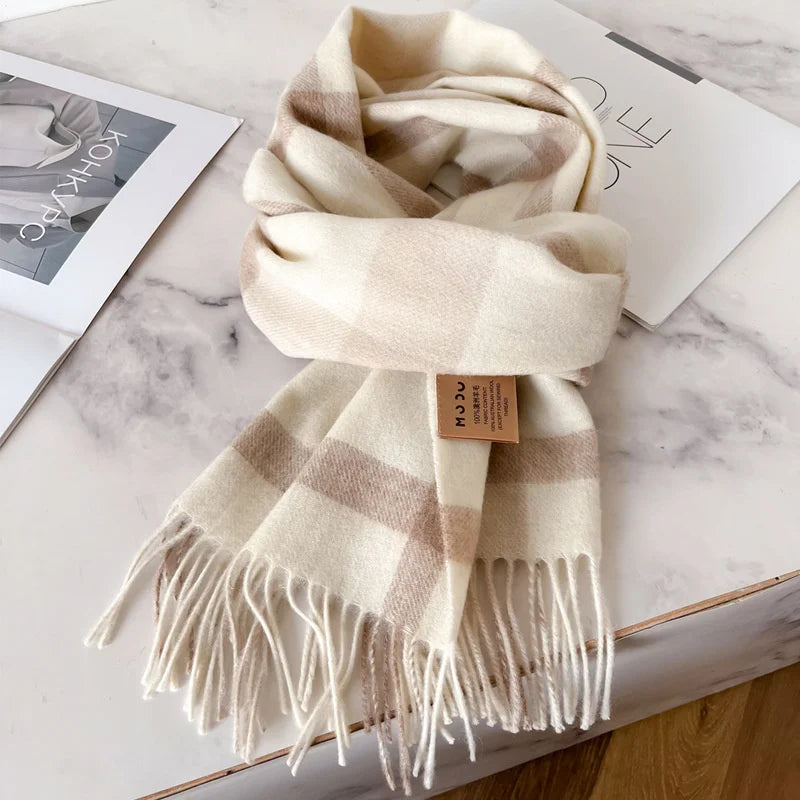 100% Wool Luxury Brands Classic England Style Women Scarf Fashion Stripe Plaid Scarves Tassel Shawls Pashmina Lady Wrap 32*180cm - reetell