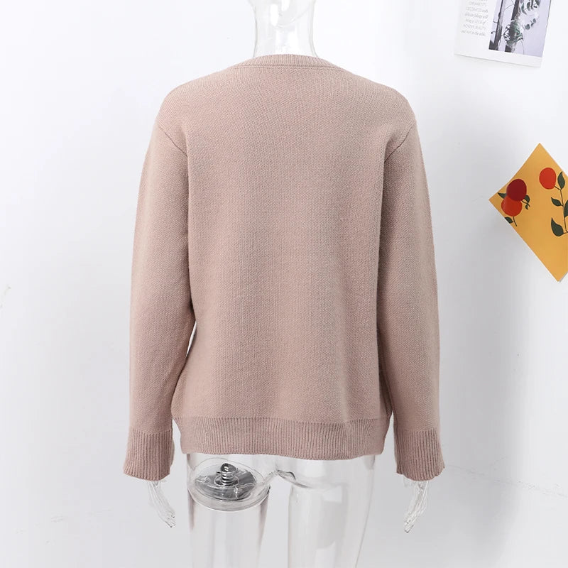 Knitted Solid Women Sweater Long Sleeve O Neck Female Cardigan 2024 Autumn Single Breasted Long Sleeve Pockets Lady Knitwear - reetell