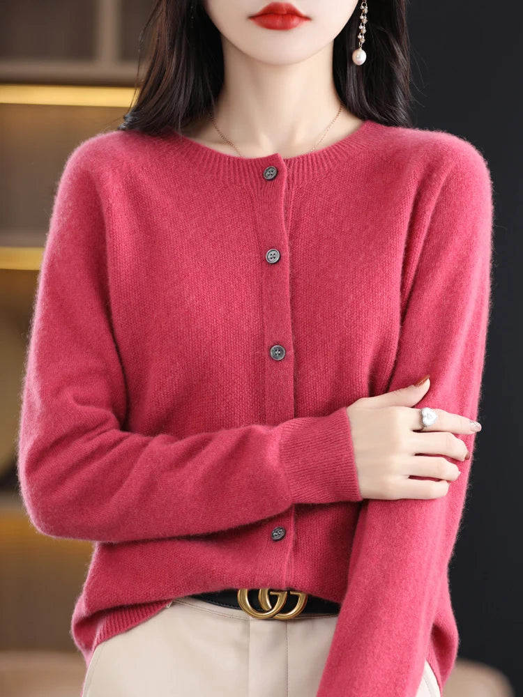 High Quality Round Neck Long Sleeve Cashmere 100% Merino Wool Pullover Women Sweater Coat Top - reetell