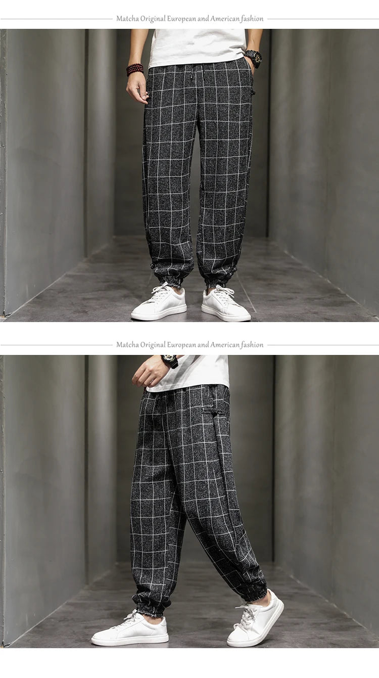 Cotton Linen Pants for Men New Trend Disc Buckle Hallen Pants Man Spring Summer Comfortable Breathable Casual Pants