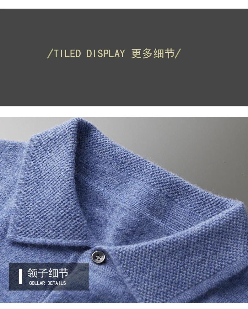 Autumn and winter new 100% pure wool sweater men's POLOL neck sweater lapel button cashmere sweater business knitting bottoming