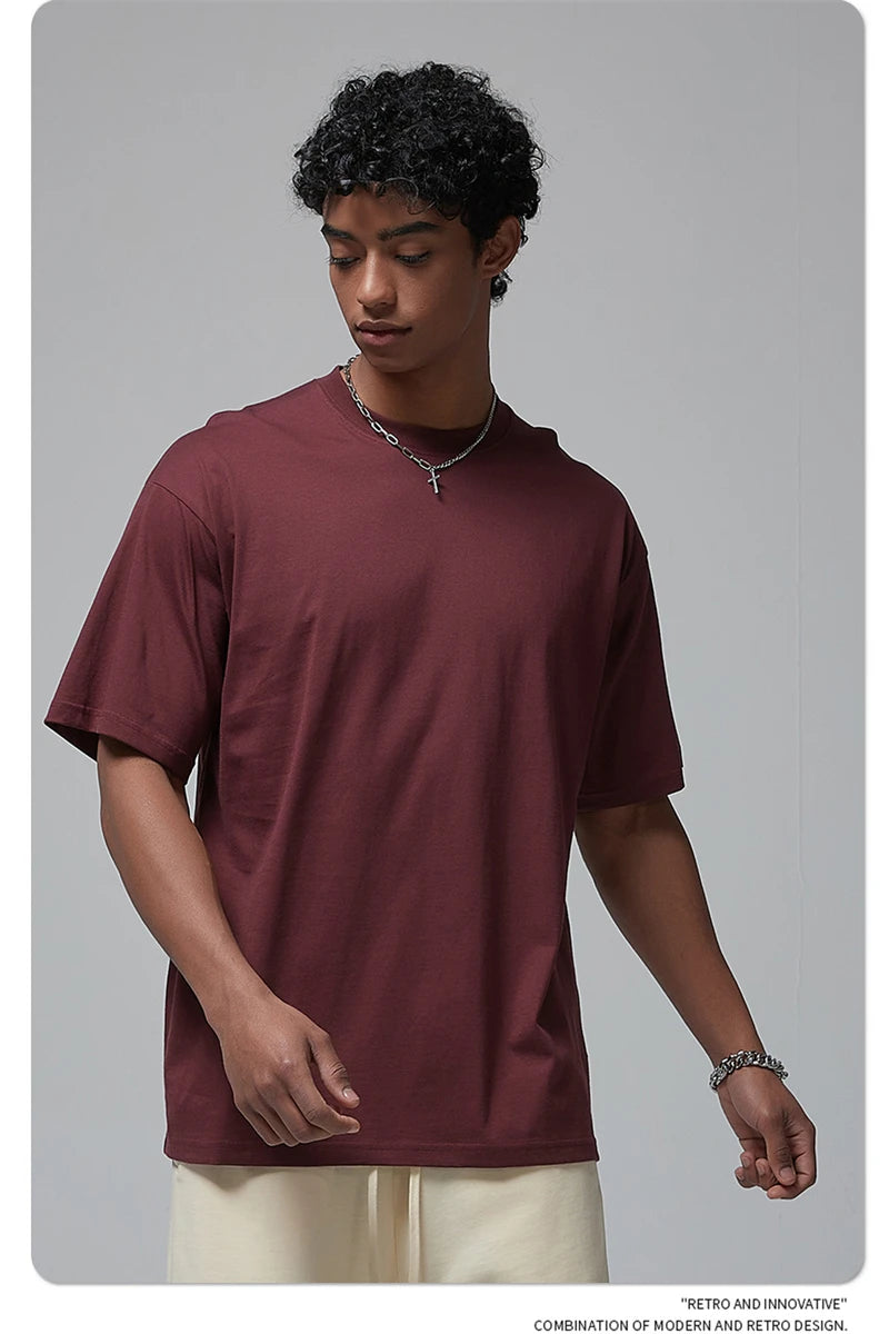 ZODF New 2024 Summer Men Basic 190gsm Cotton T-Shirts Unisex Oversized Comfortable O-Neck T Shirt Brand Tops HY0756