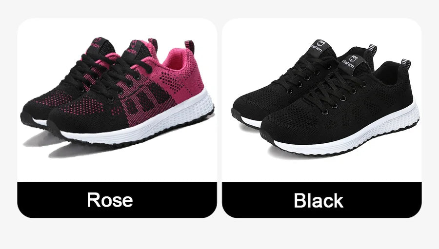 Women Casual Shoes Breathable Walking Mesh Lace Up Flat Shoes Sneakers Women Tenis Feminino Pink Black White - reetell