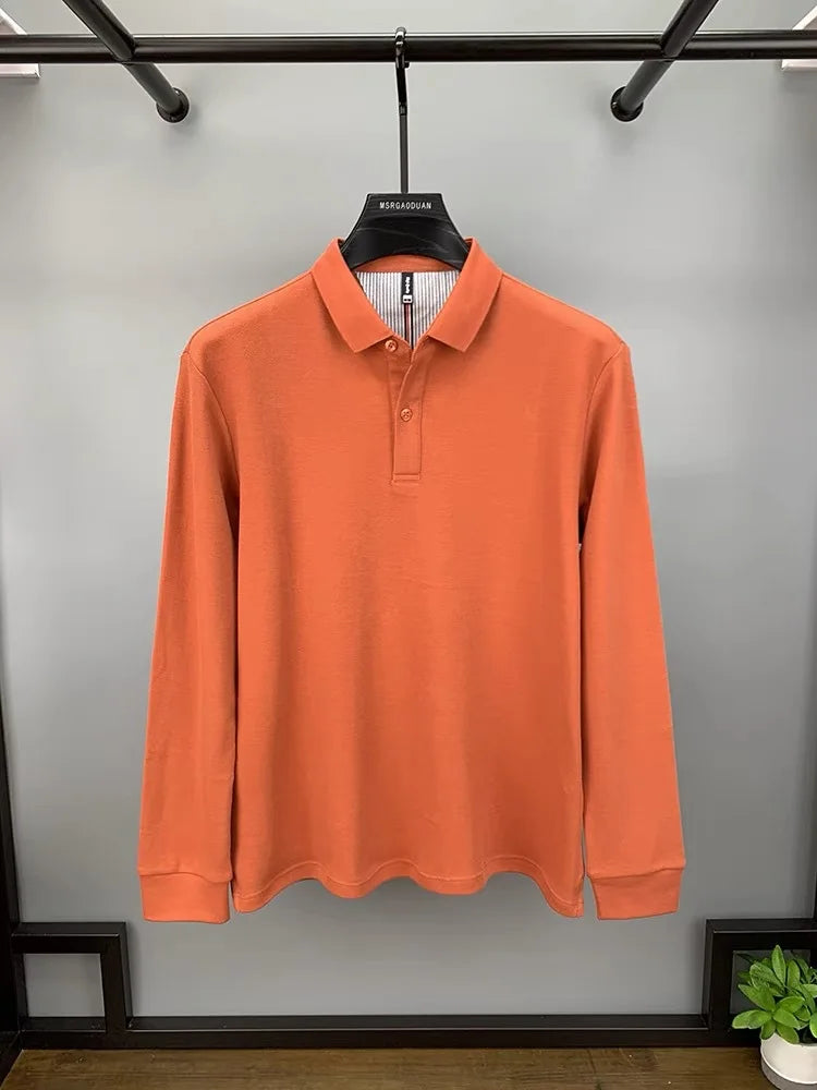 Heavyweight pure cotton high-end Polo shirt, men's spring and autumn new long sleeved T-shirt, solid color top