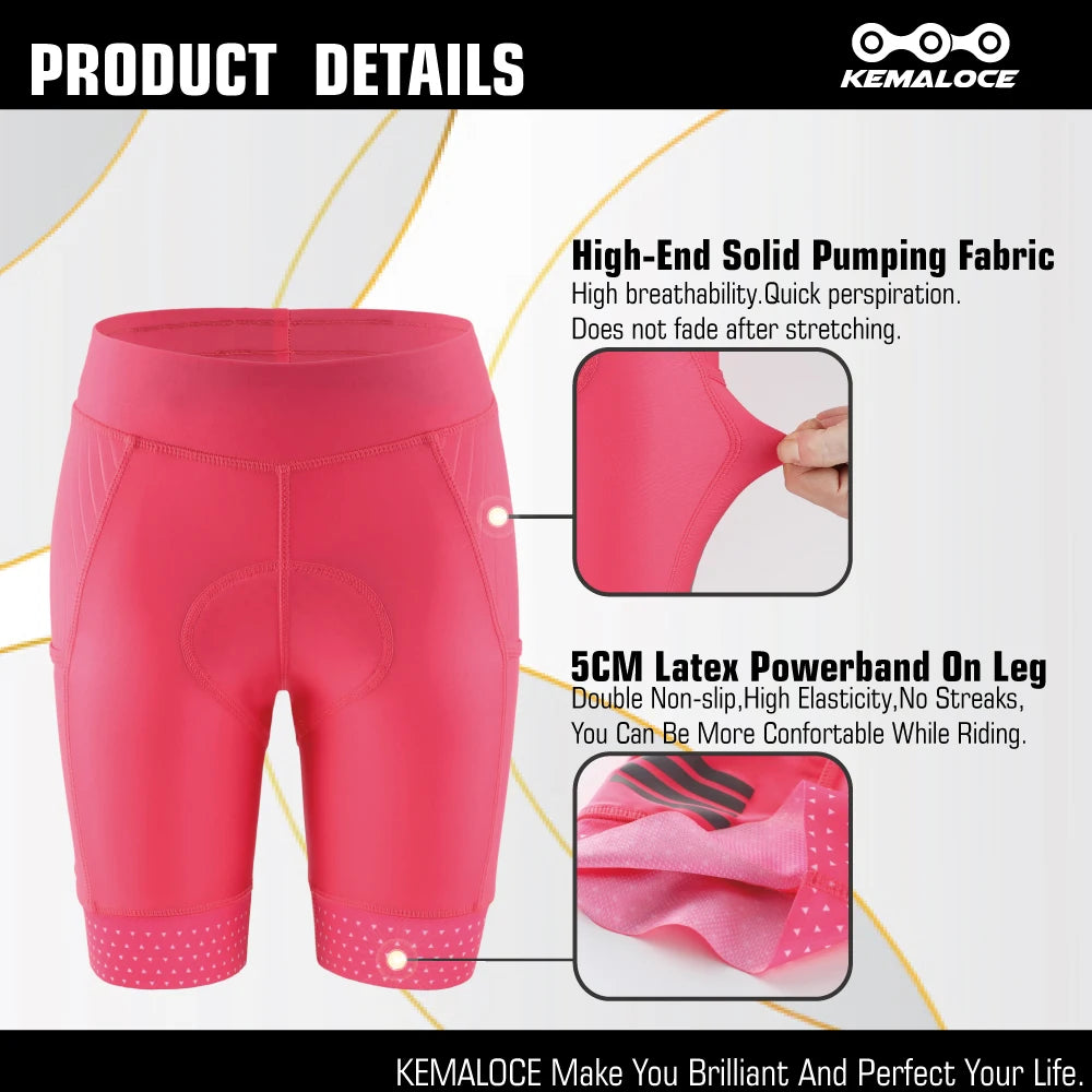 KEMALOCE Women Cycling Shorts 2024 Pink&Black Breathable Summer Bicycle Shorts Female 5D Gel Pad Pocket Lady Bike Shorts - reetell