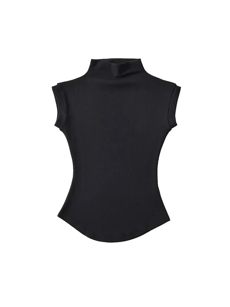 Women Summer Sexy Turtleneck Sleeveless T-Shirts Tops Solid Slim Fit Pullovers Causal Tees Shirts Female Streetwear Basics Tees - reetell