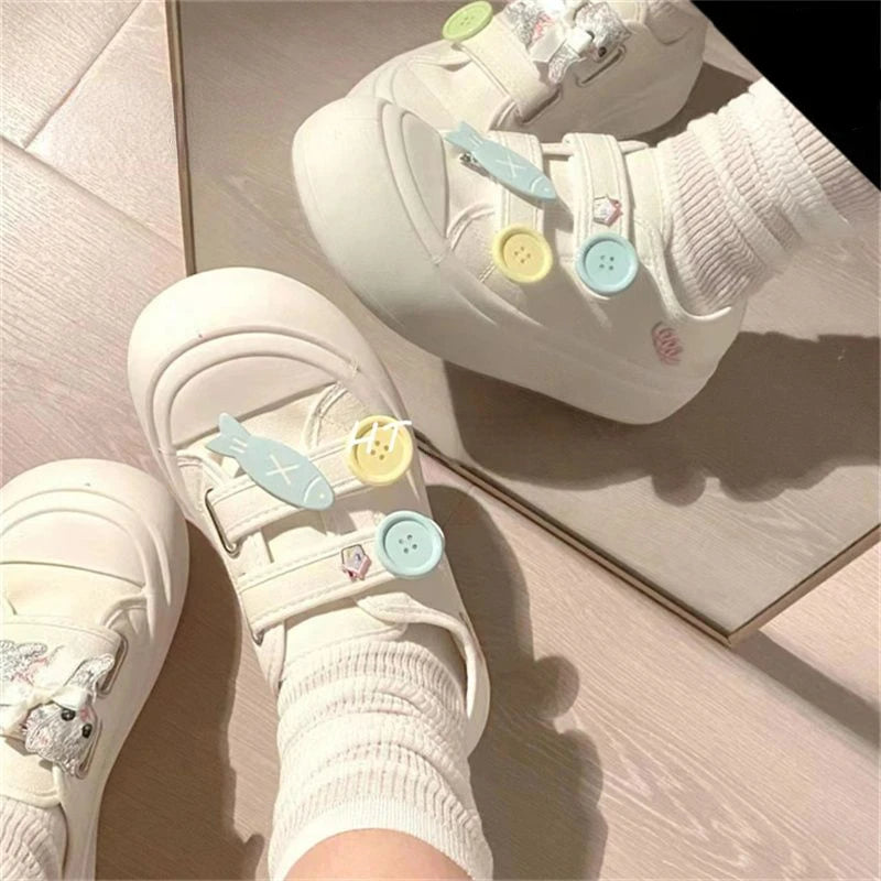 Kawaii Fish Platform Sneakers White Shoes Woman Casual Flats Spring Summer Tennis Female Vintage Vulcanize Cute Footwear Korean