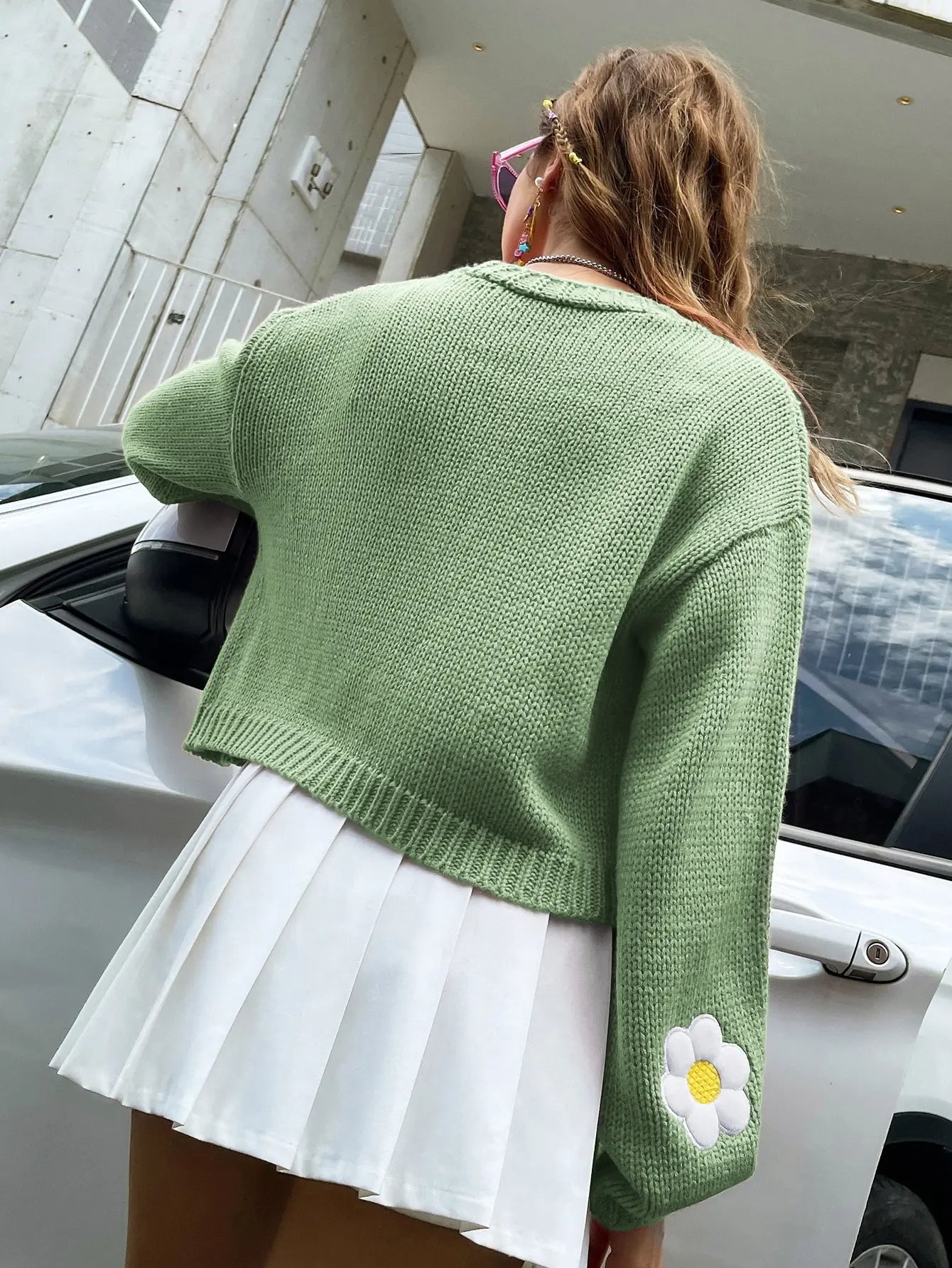 Autumn Knitted Cardigan Flower Embroidery Women Sweater Flower Sweater Cardigan Lantern Sleeve Fashion Jumper Coats Outerwear - reetell