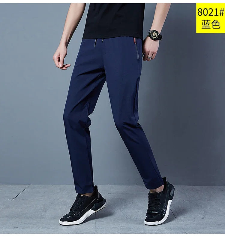 Men's Casual Pants Business Stretch Slim Fit Elastic Waist Jogger Korean Classic Blue Black Gray Male Brand Trousers - reetell