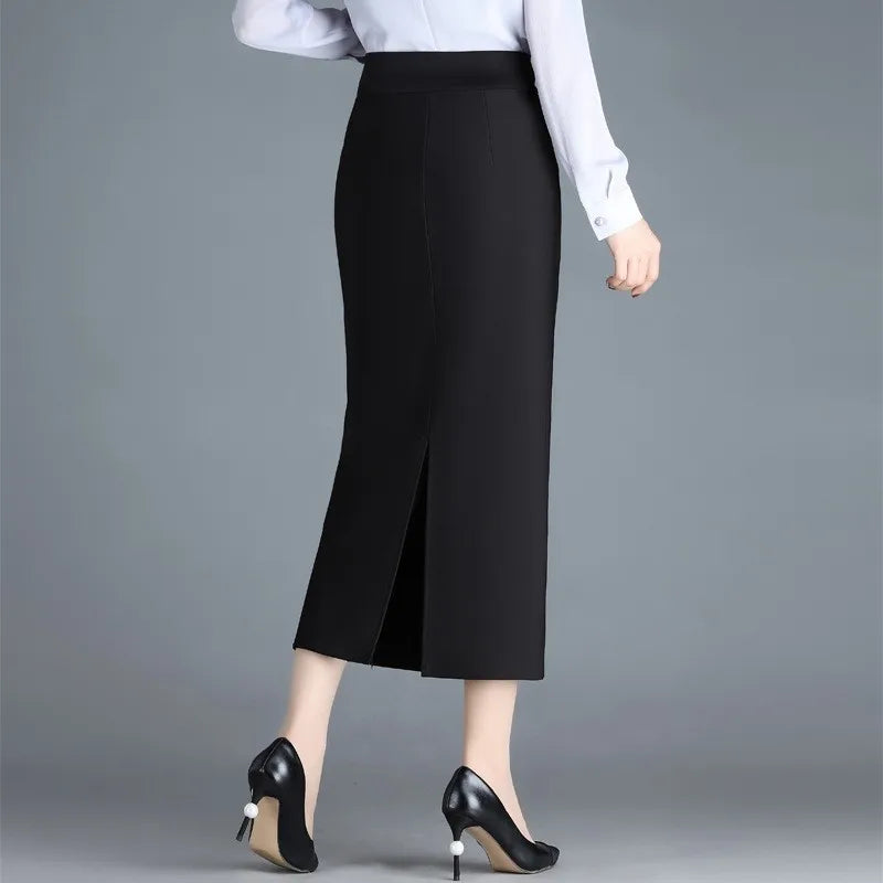 Stretch Pencil Skirts for Women, Office Lady, Formal Black Midi Skirts, Elegant Female Package Hip Skirts, Spring and Autumn - reetell