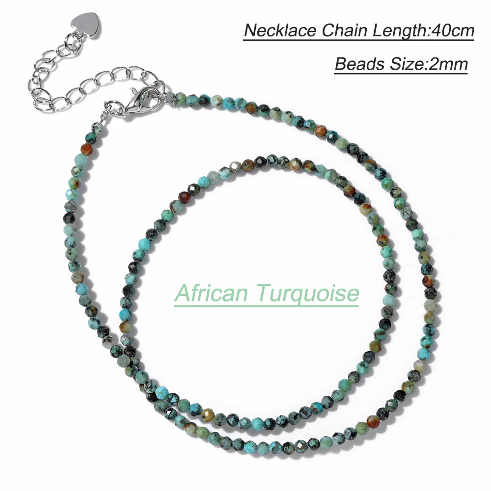 Hot 2mm Natural Crystal Beads Necklace Tiger Eye Stone Black Spinel Mix Quartzs Choker Clavicle Chains For Women Men Jewelry