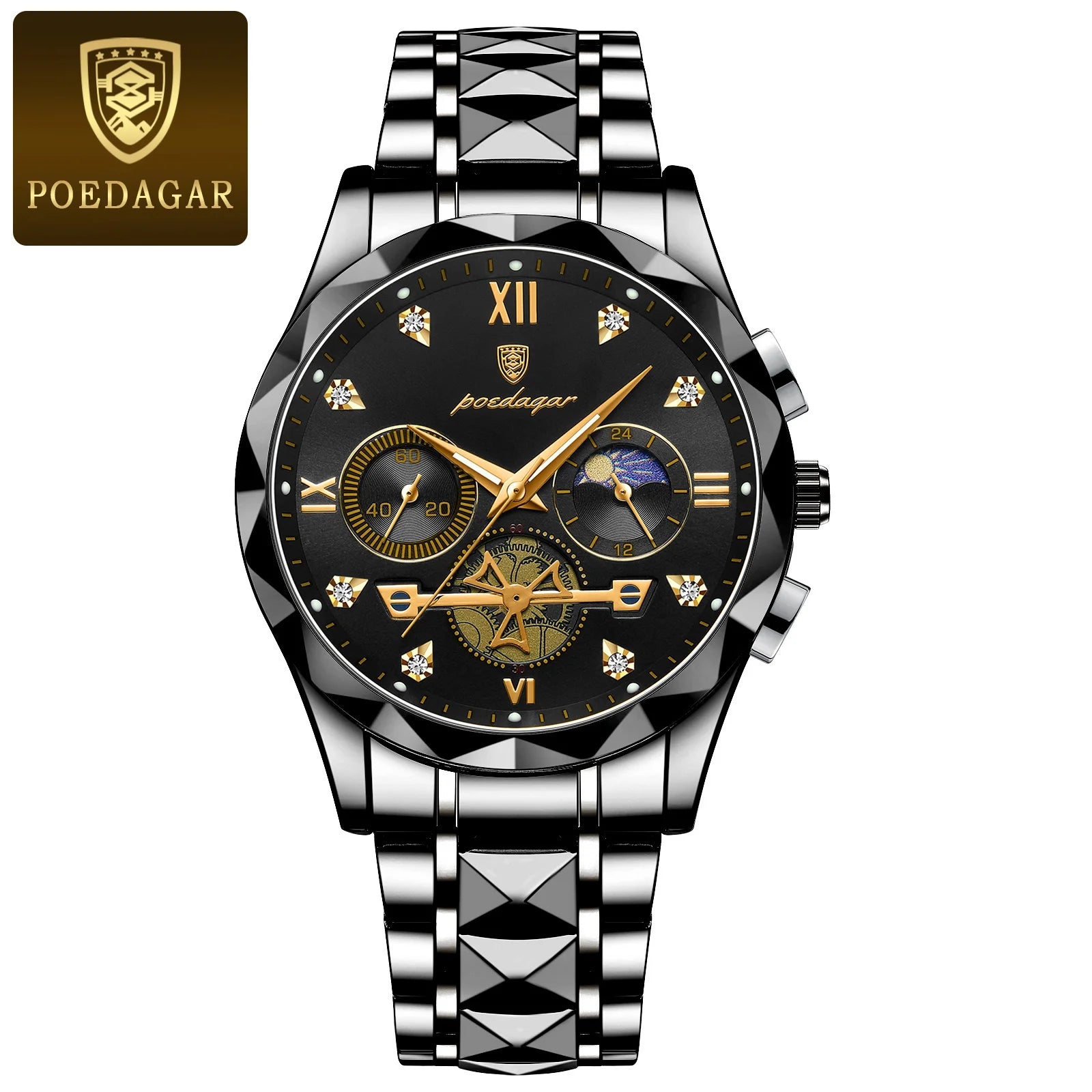 POEDAGAR Luxury Man Wristwatch Chronograph Waterproof Luminous Men Watch Stainless Steel High Quality Sport Men's Quartz Watches