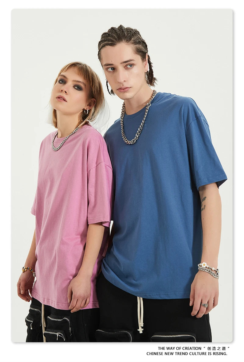 ZODF Trendy 2024 Men Basic Solid Cotton T-Shirts Unisex Male 190gsm Summer Loose Comfortable Soft Tees Shirt Streetwears HY0040